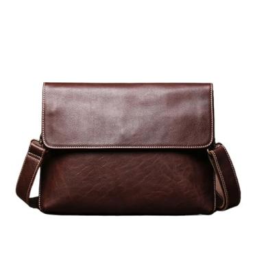 Imagem de Bolsa crossbody vintage para homens couro genuíno ombro masculino marrom casual bolsa mensageiro clássica(Brown)