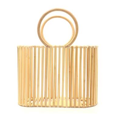 Imagem de Miuco Bolsa feminina de bambu com alça superior, Bege, Medium