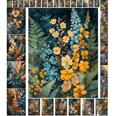 Imagem de Pacote de papel de decoupage (35 folhas 15 x 20 cm) samambaias douradas: ricas ilustrações botânicas com folhas de samambaia e flores delicadas em tons terrosos, criando uma atmosfera elegante e