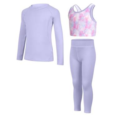 Imagem de JiAmy Conjunto de leggings atléticas de ioga para meninas, conjunto de sutiãs de treinamento, regata cropped para academia, conjunto esportivo para meninas de 5 a 12 anos, Roxa, 8-9 Anos