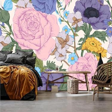 Imagem de Lcythiazole Papel de parede floral de tamanho personalizável - Papel de parede para meninas, papel de parede Boho removível para sala de estar, quarto, sala de jantar