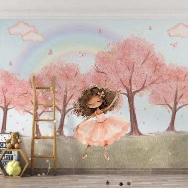 Imagem de Papel de parede Bailarina Negra chuva de corações rosas - AloPapers, 3