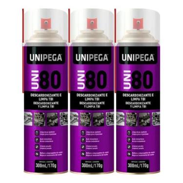 Imagem de Kit 3 Descarbonizante 80 Limpa Tbi Carburador Bico Injetor - Unipega