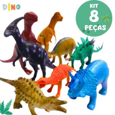 Imagem de Kit 8 Dinossauro Pré-Histórico Miniatura Emborrachado Brinquedo Infant