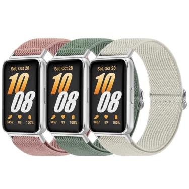 Imagem de Pacote com 3 pulseiras para Samsung Galaxy Fit 3 femininas e masculinas, pulseira de reposição de nylon macio ajustável compatível com acessórios para smartwatch Galaxy Fit 3