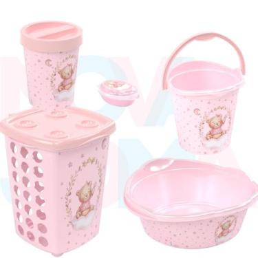 Imagem de Kit P/o Bebe Lixeira,saboneteira,cesto,balde,bacia Ursa rosa - plasuti
