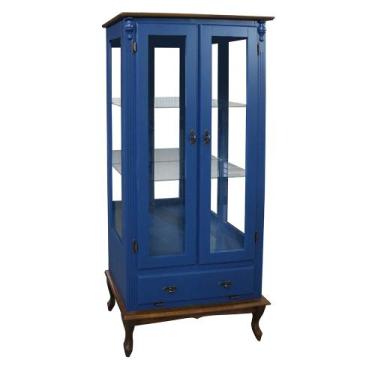 Imagem de Cristaleira de Vidro e Madeira Antique com 2 Portas 1 Gaveta e Espelho