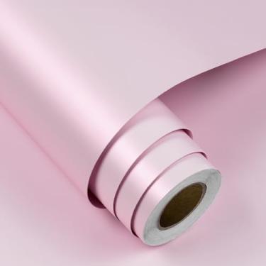 Imagem de FunStick Papel de parede rosa claro acetinado descasque e cole papel de contato rosa grosso para armários, mesa, eletrodomésticos, geladeira, papel de parede removível para quarto de meninas,
