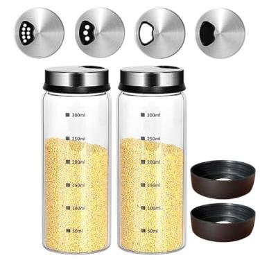 Imagem de Conjunto de saleiro e pimenteiro de vidro de 293 ml com tampa de aço inoxidável 304 ajustáveis, dispensador de potes de tempero, latas de tempero para decoração de cozinha e acessórios de cozinha de