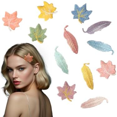 Imagem de 12 peças de clipes de cabelo tricotados para mulheres, grampos de cabelo coloridos pequenos, grampos de cabelo de folhas de bordo, para Ação de Graças, Natal, acessórios de cabelo para festa de