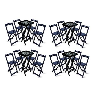Imagem de Kit 4 Conjuntos De Mesa Bistrô Dobrável Jack Daniel's Com 4 Banquetas De Madeira Preta - Cor: Preto