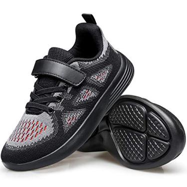 Imagem de YHOON Sapatilhas desportivas para meninos e meninas, para corrida, caminhada, para meninos pequenos e grandes, Preto, 9 Toddler