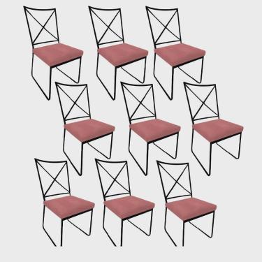 Imagem de Kit 09 Cadeiras Sala de Jantar Escritório Office Clark Industrial Ferro Preto Suede Rose Gold - Ahz Móveis