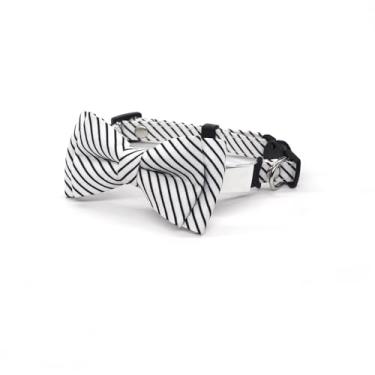 Imagem de Coleira de gato, com decoração de laço, estilo cavalheiro, etiqueta de nome e identificação podem ser personalizados, muito adequada para gatos machos e gatos, tecido de poliéster, pode ser lavado com