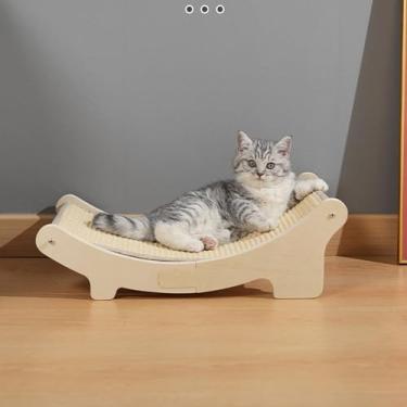 Imagem de Cama de Rede de Gato de Madeira, Construção Resistente e Aconchegante Ponto de Descanso Moderno a Leito de Madeira, Cama de Arranhão Fácil de Ajustar a Cama de Gato para Móveis