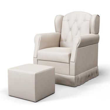 Imagem de Poltrona De Amamentação Fixa Com Puff Letícia Suede Bege - Phoenix