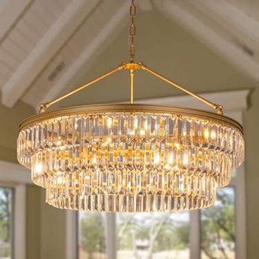 Imagem de TOCHIC Lustre De Cristal Dourado Para Quarto, Lustre Moderno De Fazenda De 29" Para Sala De Jantar, Lustre Redondo Ajustável Para Ilha De Cozinha, Hall De Entrada, Hall De Entrada