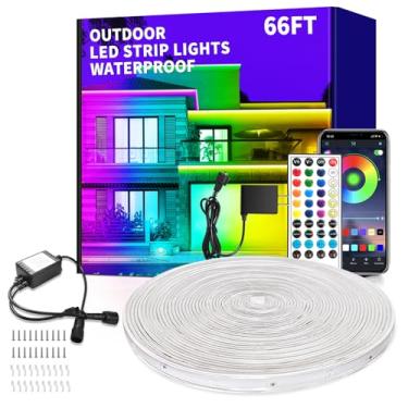 Imagem de vimeepro Fita De Led Para Áreas Externas À Prova D'Água, Luzes Externas De 20 Metros Com Aplicativo/Controle Remoto, Ip68 À Prova D'Água, Luzes Led Com Sincronização Musical Para Quarto, Pátio, Bei