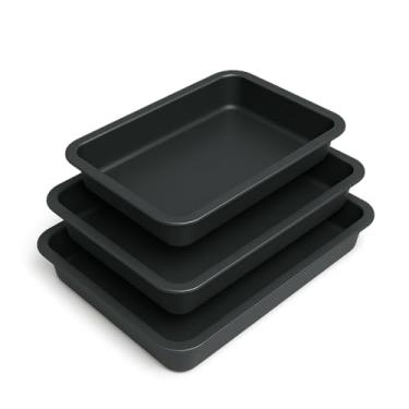 Imagem de Conjunto de 3 Assadeiras Retangulares Antiaderentes, 31cm/37cm/42cm, Alumínio com Revestimento em Teflon, para Bolos e Assados