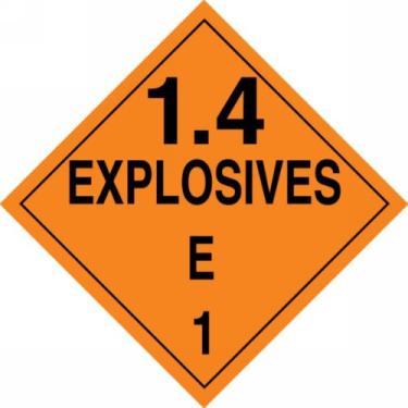 Imagem de Accuform MPL130CT50 PF-Cartolina Hazard Class 1/Division 4E DOT Placard, Legend "1.4 Explosives E 2.5 cm, 10-3/10.2 cm de largura x 26-3/10.2 cm de comprimento, preto em laranja (pacote com 50)