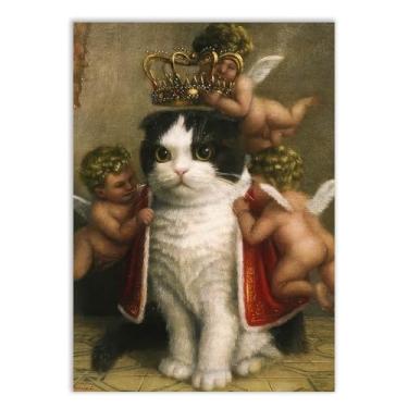 Imagem de Placa Decorativa Gato Coroado Manto Tumblr Decoração Geek Poster Quarto Sala