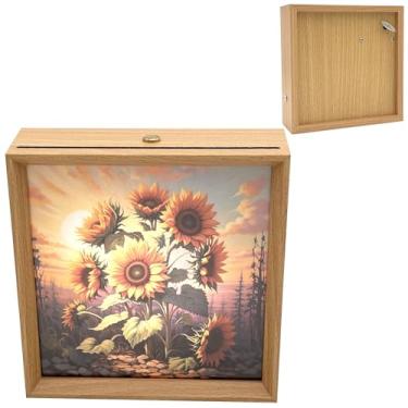 Imagem de Lâmpada de girassol, moldura de madeira, 15 x 15 cm, luz noturna de LED, recarregável, sem fio, 3 cores, faça você mesmo, presente musical para decoração de mesa, aniversário, dia das mães