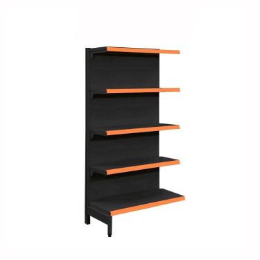 Imagem de Gôndola Prateleira Preta Para Supermercado 5 Níveis 40x30 New Plus 1,70 Central Continuação pe Laranja - sa Gôndolas