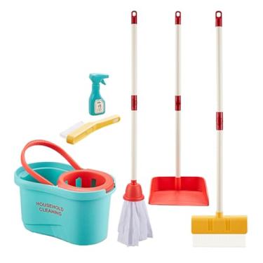 Imagem de Conjunto de limpeza infantil, 6 em 1, conjunto de brinquedos de limpeza infantil com vassoura, esfregão, escova, pá de lixo, balde e borrifador, brinquedos de faz de conta (6pcs)