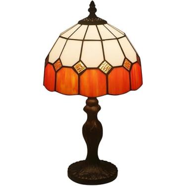 Imagem de Lâmpadas De Estilo Tiffany Vitral Pequena Luz De Mesa 15 Polegadas De Altura Vitral 8 Polegadas De Largura Abajur Vintage Antigo Lâmpada De Acento Mediterrânea Feita à Mão Mesa, Blue