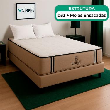 Imagem de Cama Box Baú Viúvo Bege E Colchão Madrid Molas Vstore
