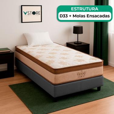 Imagem de Cama Box Solteirão Cinza e Colchão Victory Molas Vstore