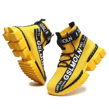 Imagem de Jakcuz Tênis masculino de caminhada com plataforma atlética, leve, casual, de malha, sem cadarço, cano alto, para adolescentes, meninos, amarelo, tamanho 37, Amarelo 3, 8.5 Women/7 Men