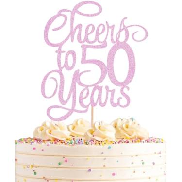 Imagem de AHAORAY Cheers to 50 Years Cake Topper - Pink Glitter 50th Birthday Cake Decorating Supplies, Perfect for 50th Anniversary or Fifty Birthday Party, Photo Booth Props