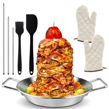 Imagem de Vbeca Espeto Para Grelha Al Pastor - Suporte Vertical Churrasco Pastor, Kebabs, Shawarma, Giroscópios, Com Base De 10,5" E 3 Acessórios Afiados Removíveis (8"/10"/12") Escovas, Luvas