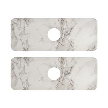 Imagem de Eyanle Protetor Contra Respingos Para Pia De Cozinha, 2 Peças, 14,7" Tapete Torneira, Bancada Banheiro, Absorvente Água, Dobrável, Cortável, Macio, Lavável, Mármore Branco