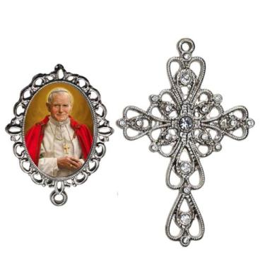 Imagem de Crucifixo Arabesco Terço de Noiva Relicario São João Paulo ll Peças pa