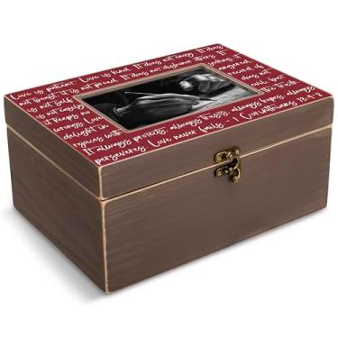 Imagem de Cottage Garden Love Is Patient and Kind 1 Corinthians 13:4-8 10 x 7 x 4,8 polegadas Crimson Red MDF caixa de joias com foto de madeira e vidro