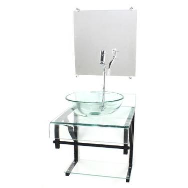 Imagem de Gabinete de vidro 40cm para banheiro curvado duplo pp cuba redonda inc