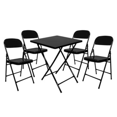 Imagem de Conjunto Mesa C/ 4 Cadeiras Dobráveis Bar Restaurante Aço (Preto)