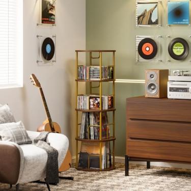 Imagem de APPOLYN Estante rotativa de 4 camadas, estante de canto giratório com tela 360, estante de metal para sala de estar, escritório, quarto, dourada