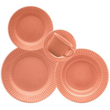 Imagem de Aparelho de Jantar e Chá de Cerâmica Canelé Salmão 20 Peças - Biona 135817