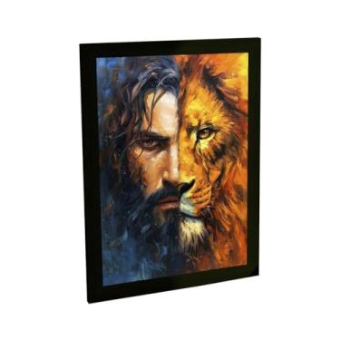 Imagem de Quadro Decorativo Religioso Jesus Cristo Leão De Judá Rosto Decoração Poster Quarto Sala