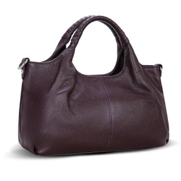 Imagem de Bolsas de ombro de couro genuíno Iswee, bolsas e bolsas para mulheres, bolsa de designer transversal Hobo tamanho médio, Violeta