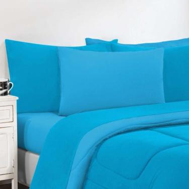 Imagem de Kit Edredom Malha 100% Algodão Gran Moratta 3 Peças Queen - Azul Turquesa-azul Turquesa