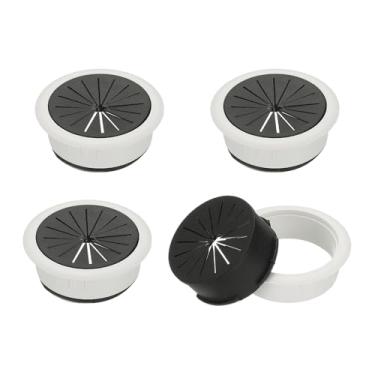 Imagem de PATIKIL Ilhós de mesa de 5 cm, 4 peças, capa de plástico para furo de mesa, cabo com ilhós, organizador de fios de mesa flexível com serra para fios, cabos através da bancada, branco