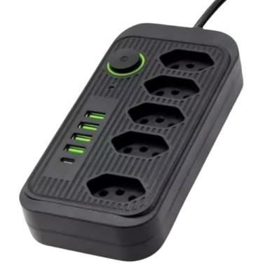 Imagem de Extensão 5 Tomadas, Filtro de Linha, Régua de Energia Elétrica,4 USB A e 1 USB-C, BiVolt 110-220V, Potência de 2500W e Carregamento Inteligente Premium