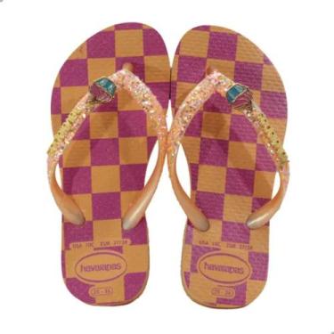 Imagem de Chinelo Infantil Menina Havaianas Kids Slim Glitter II, Pêssego, 35/36
