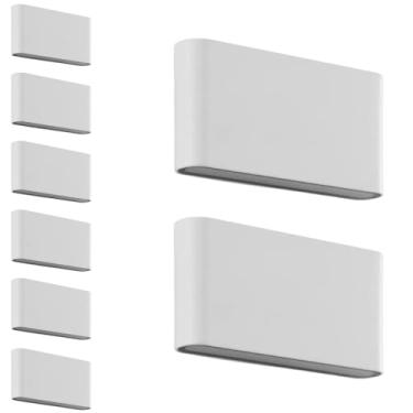 Imagem de Kit 8x Arandela Externa Slim Pastilha Alumínio Branca Facho Duplo LED 3000K 12W IP45 Bivolt