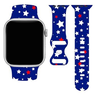 Imagem de Pulseira azul clara para relógio Dia da Independência Série 10 compatível com Apple Watch, pulseiras de borracha de silicone de 42/44/45/49 mm, pulseiras de silicone ajustáveis Série 9 Se Ultra, para