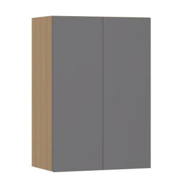 Imagem de Armário de Parede Modulado 60cm 2 Portas Slim Luciane, Freijó/Cinza Pu